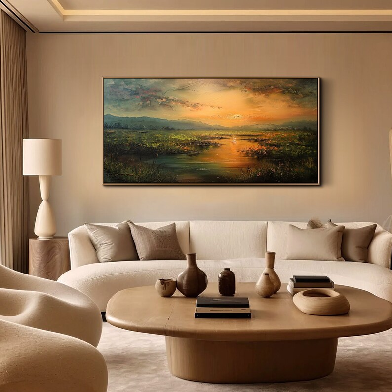 Abstract Landscape Oil Painting On Canvas Original Large Wall Art Canvas Wall Art 3d Wall Art Living Room Wall Art Sunset Texture Wall Art image 2