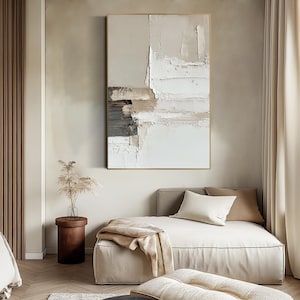 Neutral Textured Abstract Oil Painting Minimalist Modern Wall Art Beige ...