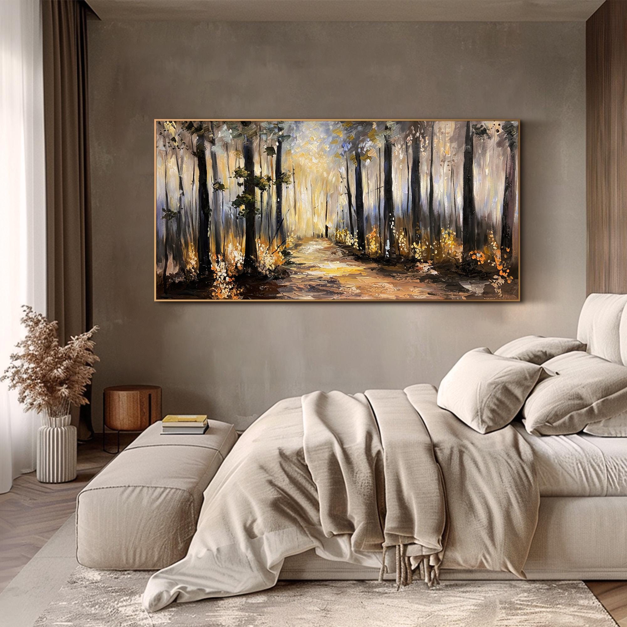 Abstraktes Leinwandbild 'Baumzweig' – 61 X 91 Cm, Strukturiert, Graue Naturlandschaft, Fertig Zum Aufhängen
