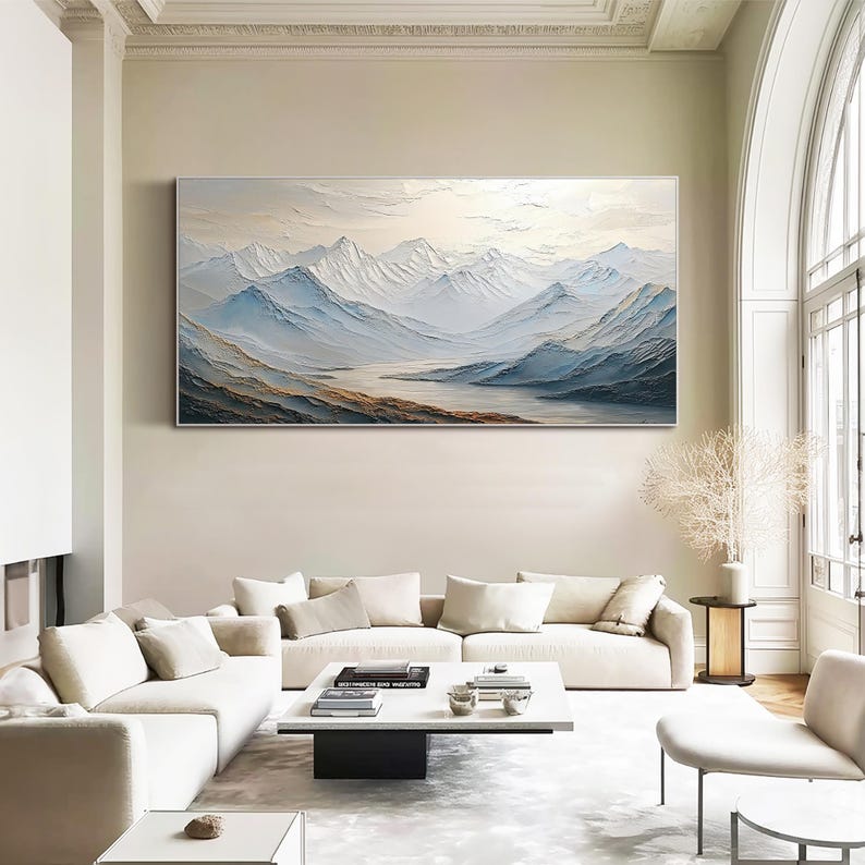 Original Landscape Oil Painting Snowy Mountain Wall Art Textured Canvas ...
