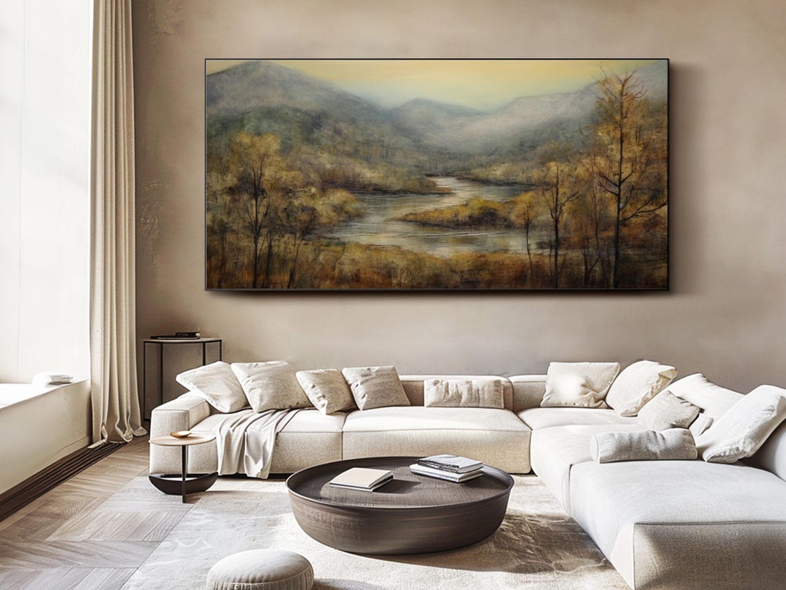 Mountain River Oil Painting on Canvas Original Landscape Wall Art ...
