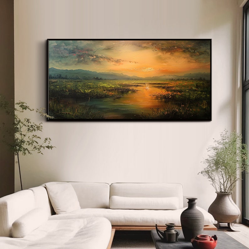 Abstract Landscape Oil Painting On Canvas Original Large Wall Art Canvas Wall Art 3d Wall Art Living Room Wall Art Sunset Texture Wall Art image 3
