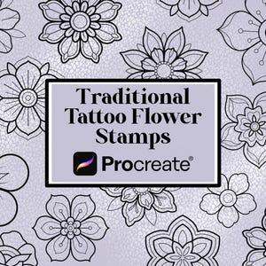 Procreate Traditional Flower Stamps - 25 Procreate Stamps - Commercial Use