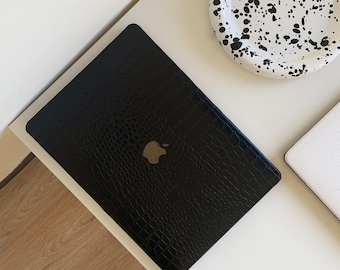 Alligator Leather Macbook Case | Macbook Air 13, Pro 13 14 16, M1 M2 2023 | Personalized Gifts-Moody Black