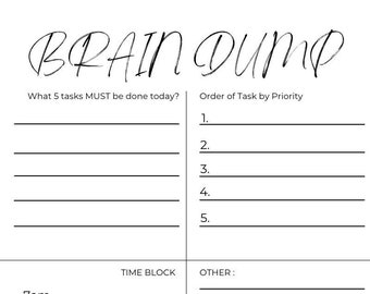 Brain Dump List Template Etsy