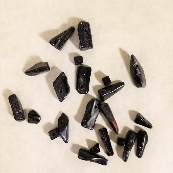 Elongated Top Drilled Large Blue Goldstone Chips