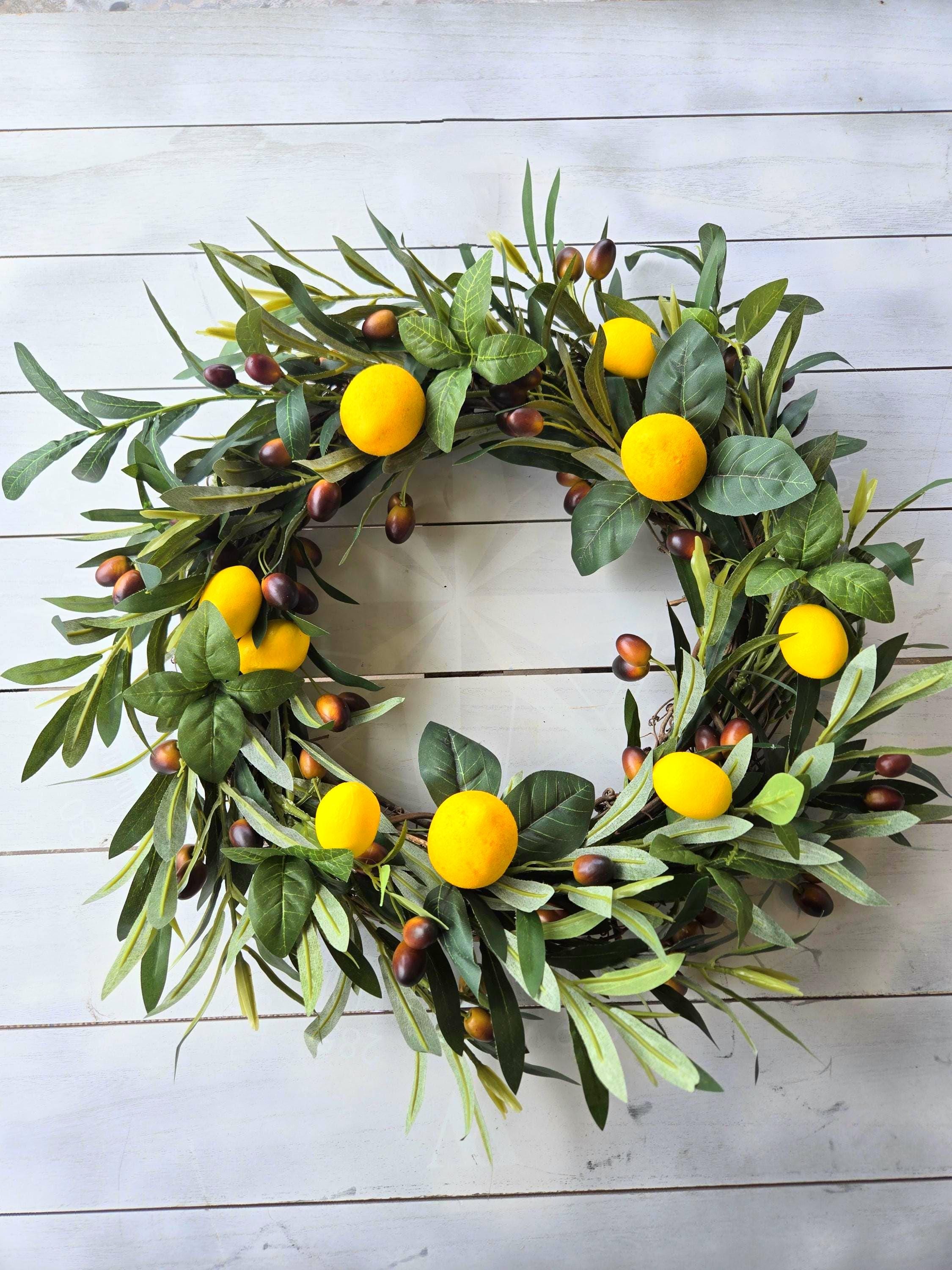 Couronne De Citron Artificiel 45,7 Cm – Décoration Printemps Été Jaune Vif Pour Porte D'Entrée, Fenêtre Ou Intérieur Extérieur
