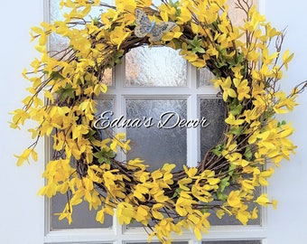 Spring  Forsythia Wreath for front door, Door decor, Spring Yellow Wreath, Mother’s Day Gift, WREATH for door, wall hanging