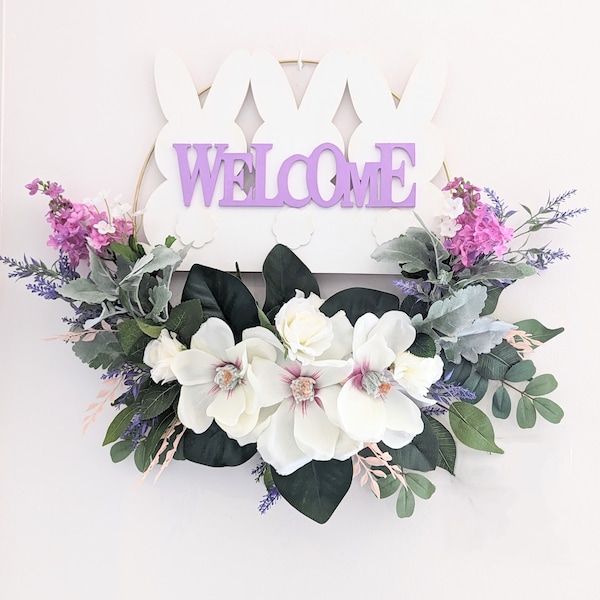 Welcome Magnolia wreath , Spring Lavender Magnolia wreath for front door, Everyday day wreath, Summer wreath Door decor