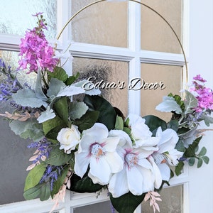 Magnolia wreath , Spring Lavender Magnolia hoop wreath for front door, Everyday day wreath, Summer wreath Door decor, wedding decor
