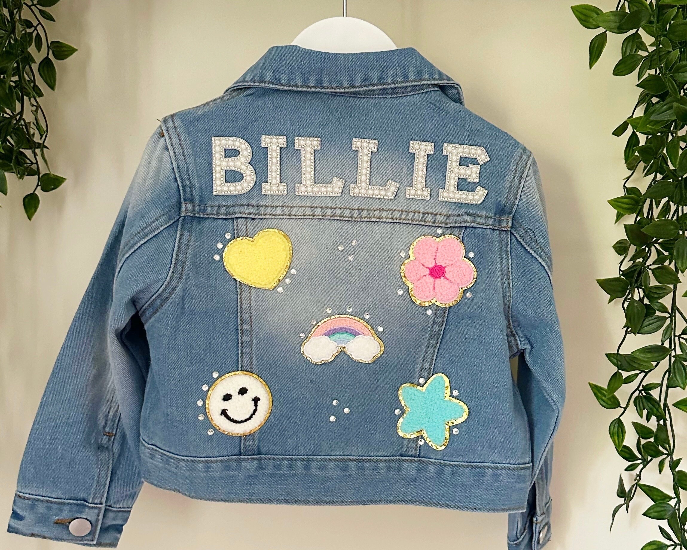Girls Patch Denim Jean Jacket With 5 Patches Personalised Jacket Kids 