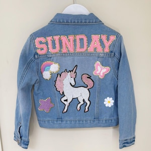 Kids Custom Patch Denim Jacket with Name and 5 Patches Sewn on Personalised Jacket