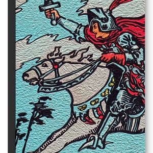 Canvasafdruk Ridder van zwaarden tarot (geen witte rand)