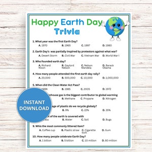 Earth Day Trivia Game for Teens & Adults • Fun Earth Day Game • Printable Earth Day Activity • Earth Day Trivia • Earth Day Party Game