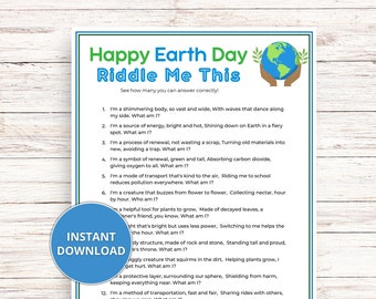 Printable Earth Day Riddle Me This  • Earth Day Party Game for Kids & Adults • Earth Day Trivia Game • Earth Day Activity • Icebreaker Game