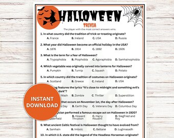 Halloween Trivia Game for Teens & Adults • Fun Halloween Game • Printable Halloween Activity • Halloween Trivia • Halloween Party Game