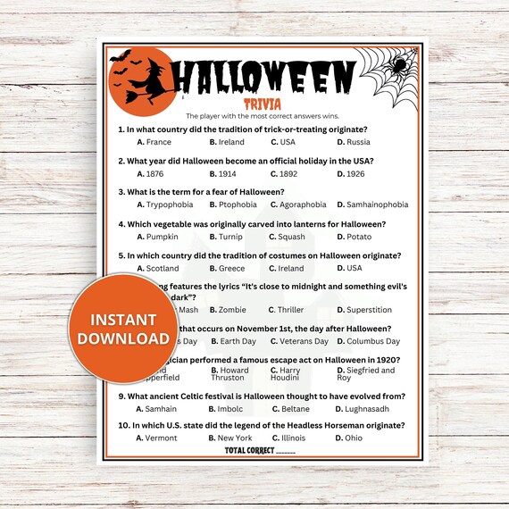 Halloween Quiz For Kids; Free Printable Halloween Quiz, 50 OFF