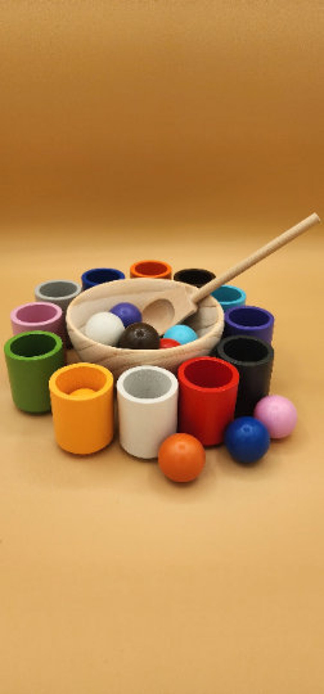 Rainbow Balls and Cups Set Color Sorting Toy Game Pretend - Etsy