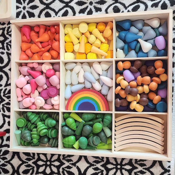 272 Pcs Colourful Wooden Mandala Loose Parts Set with Storage Bag for Toddlers, Montessori Toys, Open-Ended Play  Creative, Imagination fun