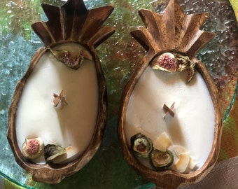 Small Pineapple Shaped Wooden Dough Bowl Candle