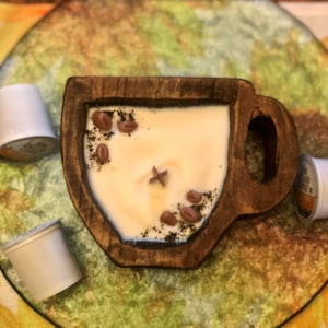 Coffee Cup Wood Bowl Candle
