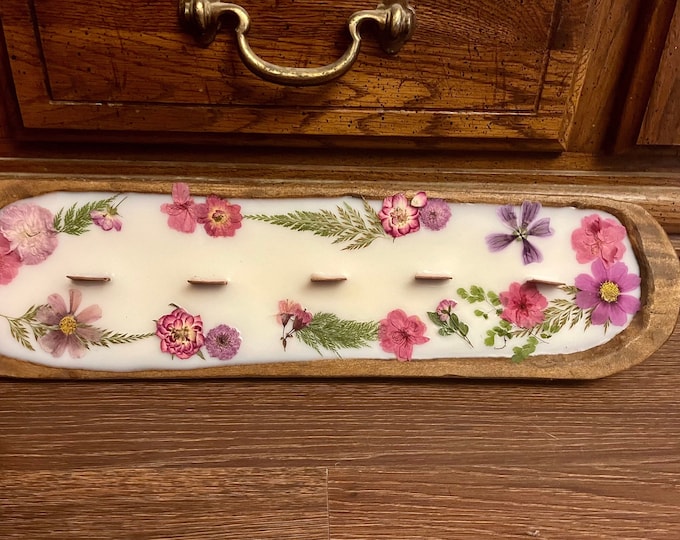 Featured listing image: Large Wood Bowl Candle With Dried Flowers