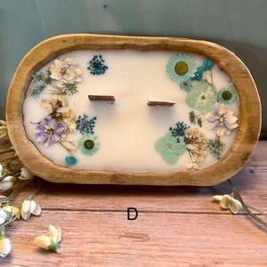 Wood dough bowl Candle With Dried Flower and/or Berries