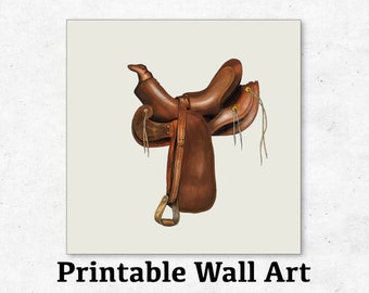 Vintage Saddle, Antique Saddle, Printable Wall Art, Artwork, Digital Download, Painting, Farmhouse Decor, Western Decor, Horse Wall Art