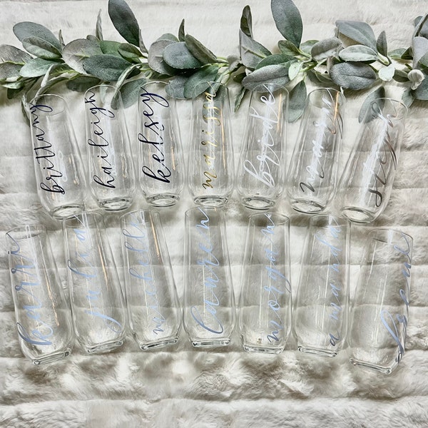 Bridal Party Glass Champagne Flute | Personalized Bridesmaid Gift, Bridesmaid Proposal, Grooms Dinner Favor