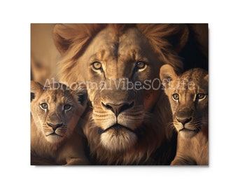 Lion With Cubs, King of The Jungle, Peaceful Art, Metal Print