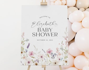 Bloom Baby Shower Welcome Sign, Wildflower Baby Shower Sign, Pink Floral Shower Welcome Sign, Spring Garden Shower Signage, Editable, 003