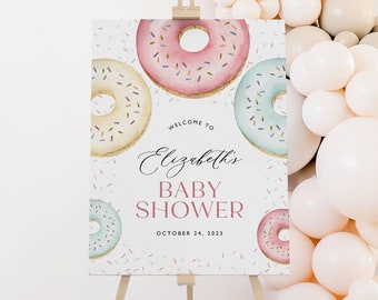 Donuts Baby Shower Welcome Sign, Donuts and Diapers Welcome Sign, Pink Donuts Shower Welcome Sign, Donut Sprinkle Baby Signage, Editable