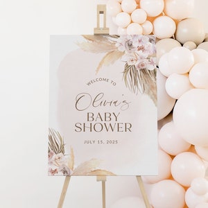 Pampas Baby Shower Welcome Sign Template, Boho Welcome Sign Baby Shower, Boho Shower Welcome Board, Pink Pampas Welcome Poster,