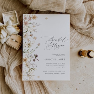 Bridal Shower Invitation Template, Wildflower Bridal Shower Invite, Spring Florals Shower Download, Bridal Brunch, Edit in Canva, 002