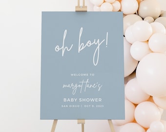 Dusty Blue Baby Shower Welcome Sign: Minimalist Modern Design (Editable in Canva)