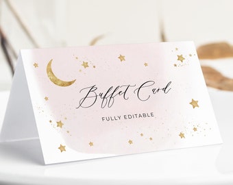 Mall för etikett för babyshowermat med måne och stjärnor (redigerbar digital nedladdning)