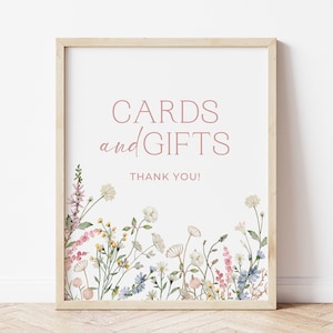 Placas de cartões e presentes, Placas de cartões com flores silvestres, Placas de mesa para presentes, Placas e decoração para chá de bebê, Placas de casamento, Cartões de presente com flores, Editáveis,