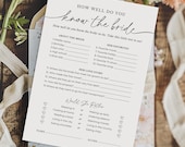 How Well Do You Know the Bride Game: Printable Bridal Shower Quiz, Modern Wedding Trivia (Editable Canva Template)