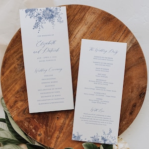 Dusty Blue Wedding Program Template, Vintage Floral Program Wedding, Printable Program Template, 4x9 program, Vintage Blue, Editable,