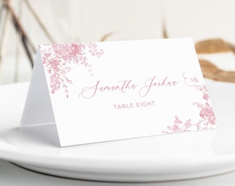 Wedding Place Cards Template, Dusty Pink Place Cards Wedding, Editable Place Cards Name, Vintage Floral Place Card, Vintage Name Card
