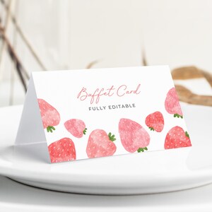 Erdbeere Lebensmitteletiketten Vorlage, Beere Süß Buffet Karte, Dusche Lebensmittel Etikett Zelt Karte, Lebensmittelkarte, Babyparty, bearbeitbar, PDA003