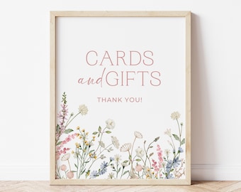 Cards and Gifts Sign, Wildflower Cards Sign, Gifts Table Sign, Shower Sign and Decor, Wedding Signs, Floral Cards Gifts, Editable,