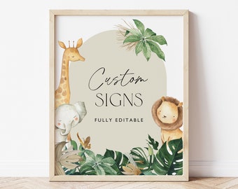 Custom Sign Template, Safari Baby Shower Sign, Animal Safari Sign, Cards Gifts Baby Shower Sign & Decor, Editable Custom Sign, Edit in Canva