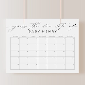 Guess Baby Due Date Calendar Sign, Minimalist Guess Birthday Baby Shower Game, Simple Baby Birthday Game Template, Editable in Canva,