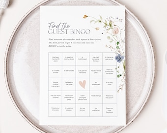Find the Guest Bingo, Bridal Shower Games, Wildflower Bridal Shower Games, Spring Floral Bridal Shower Games Template, Editable in Canva