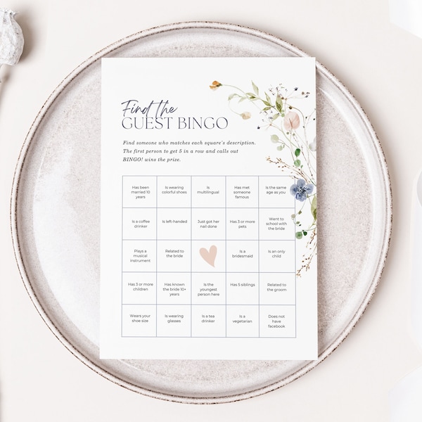 Find the Guest Bingo, Bridal Shower Games, Wildflower Bridal Shower Games, Spring Floral Bridal Shower Games Template, Editable,PD-IBB