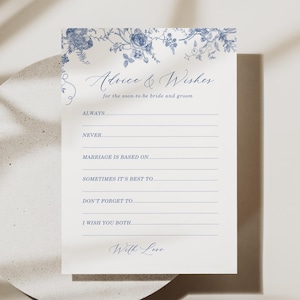 Hinweiskarte Braut und Bräutigam, staubblaue Blumenhinweis- und Wunschkarte, gute Wünsche für Mr und Mrs, Hochzeitshinweisskarten, bearbeitbar, PDA002