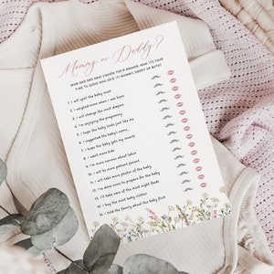 Mama of papa babyshowerspel, wilde bloemen babyshowerspellen, Spring Baby in Bloom afdrukbare spelactiviteiten, bewerkbaar, PDA-JQGI