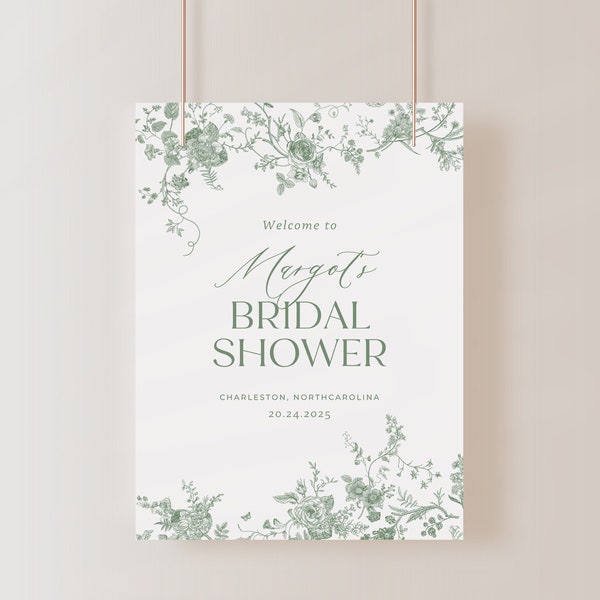 Vintage Floral Bridal Shower Welcome Sign, Dusty Green Welcome Sign Bridal, Victorian Shower Welcome Sign, Wedding Welcome Sign, Editable
