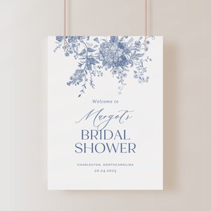Dusty Blue Bridal Shower Welcome Sign, Vintage Floral Welcome Sign Bridal, Victorian Shower Welcome Sign, Wedding Welcome Sign, Editable